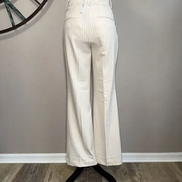 Ann Taylor Pants 6 NWT Cream Navy Pinstripe Boot Leg Cut Business - Picture 2 of 5